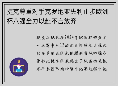捷克尊重对手克罗地亚失利止步欧洲杯八强全力以赴不言放弃