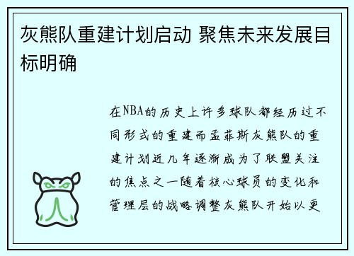 灰熊队重建计划启动 聚焦未来发展目标明确