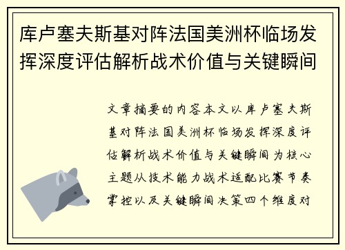 库卢塞夫斯基对阵法国美洲杯临场发挥深度评估解析战术价值与关键瞬间